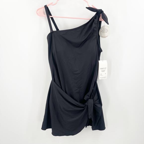 Contours by Coco Reef Swimsuit Size 12/36D One Shoulder Sarong Rosaline Black - Picture 4 of 16